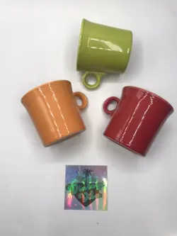 SET OF 3 FIESTA WARE O-RING HANDLE COFFEE MUGS HOMER LAUGHLIN HLC USA VINTAGE
