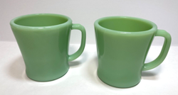 SET OF 2 VINTAGE MCM FIRE KING OVEN WARE JADEITE COFFEE MUGS  D HANDLES