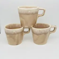 VINTAGE HULL TAWNY RIDGE IVORY DRIP GLAZE COFFEE MUG TEA CUP SET OF 3 USA