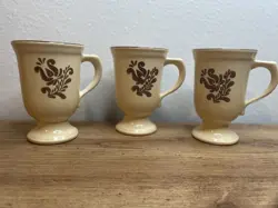 3 VINTAGE PFALTZGRAFF VILLAGE PATTERN PEDESTAL COFFEE MUG CUP