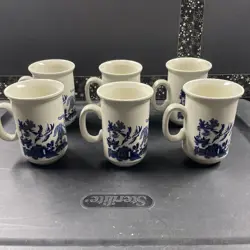 VINTAGE CHURCHILL BLUE WILLOW TEA/COFFEE MUG MADE IN ENGLAND SET OF 6