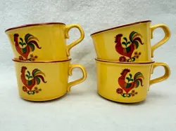 4 VINTAGE TAYLOR SMITH REVEILLE ROOSTER MUG SPECKLED YELLOW COFFEE CUP 2 1/2