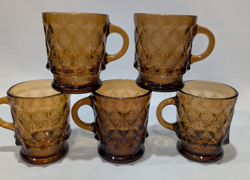 VINTAGE ANCHOR HOCKING FIRE KING KIMBERLY MUGS CUPS AMBER DIAMOND SET OF 5