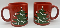 2 VINTAGE WAECHTERSBACH - RED CHRISTMAS TREE - COFFEE MUGS - WEST GERMANY