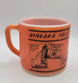 VINTAGE FEDERAL GLASS COFFEE CUP MUG NIAGARA FALLS CANADA ORANGE COLOR