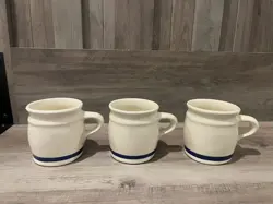 SET OF 3 VINTAGE HARTSTONE 1978 POTTERY COFFEE TEA CUP MUG BLUE BAND