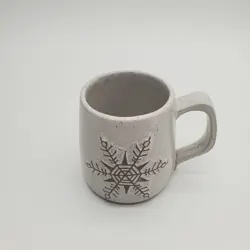 VINTAGE ONION RIVER POTTERY EMBOSSED SNOWFLAKE MUG