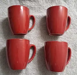 VINTAGE CORELLE COORDINATES RED STONEWARE COFFEE MUGS CUPS (SET OF 4)