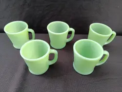 SET OF 5 VINTAGE FIRE KING JADEITE D HANDLE COFFEE MUGS OVEN WARE