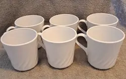 VTG CORNING WARE WHITE SWIRL MUG COFFEE TEA 6 CUPS CORELLE ENHANCEMENTS SET