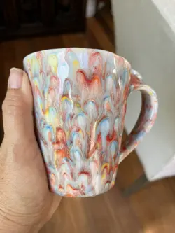VINTAGE HANDMADE CERAMIC POTTERY MUG HAND PAINTED COLORFUL SWIRLS