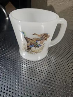 FIRE KING MALLARD DUCK MILK GLASS COFFEE MUG VINTAGE
