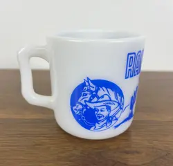 VTG HAZEL ATLAS RANGER JOE KIDS MILK GLASS  MUG COFFEE CUP 1950S  BLUE