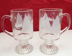 2 VINTAGE AVON PRESIDENTS CLUB CHRISTMAS THROUGH THE WOODS FOOTED PEDESTAL MUG