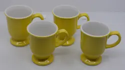 4 VINTAGE SHENANGO CHINA RESTAURANT WARE PEDESTAL COFFEE MUGS, CUPS, YELLOW