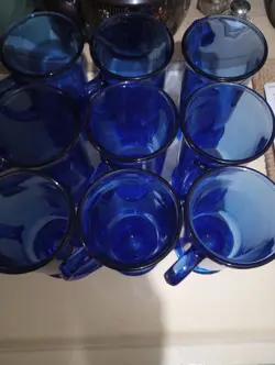 9 VINTAGE LIBBEY COBALT BLUE FOOTED COFFEE MUGS 5.5