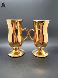 VINTAGE HALL CHINA FOOTED 22K GOLD IRISH COFFEE MUG #1270 MADE IN USA SET OF 2