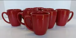 CORELLE COORDINATES RED STONEWARE COFFEE MUGS CUPS SET OF 9 VINTAGE