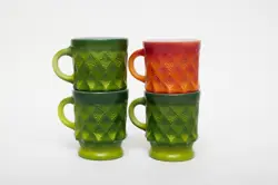 VTG SET OF 4 ANCHOR HOCKING FIRE KING KIMBERLY DIAMOND MUGS ASSORTED COLORS