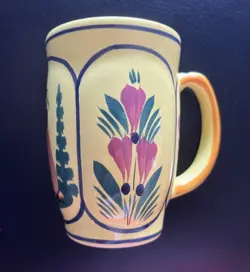 VTG HB HENRIOT QUIMPER SOLEIL FRANCE YELLOW HEXAGONAL CERAMIC COFFEE MUG CUP