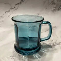 VINTAGE LIGHT BLUE GLASS COFFEE MUG MADE IN USA 10 OZ