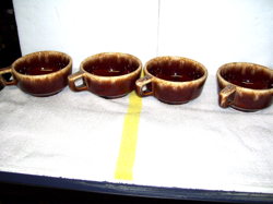 4 VINTAGE HULL POTTERY SOUP MUG BROWN DRIP GLAZE CUP BOWL OVEN PROOF USA