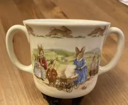 VTG ROYAL DOULTON BUNNYKINS CUP CHILD DOUBLE HANDLED BABY CARRIAGE BUGGY USED