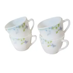 VTG GOLD COAST OPAL GLASS BUTTERFLY BLUE FLOWER FIELDS TEA COFFEE CUPS  MUGS (4)
