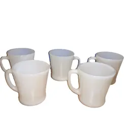 VINTAGE FIRE KING ANCHOR HOCKING WHITE MILK GLASS COFFEE MUGS D HANDLE SET OF 5