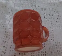 VINTAGE FIRE KING ANCHOR HOCKING CAMELOT THUMBPRINT GLASS STACKING MUG RUST RED