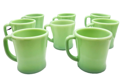 VINTAGE FIRE KING JADEITE D HANDLE COFFEE MUGS SET OF 9 USA