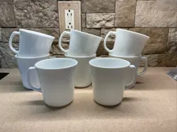 8 PIECE CORNING USA VINTAGE WINTER FROST WHITE COFFEE MUGS/TEA CUPS D HANDLE