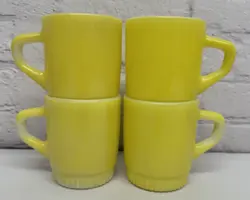 4 VINTAGE FIRE KING ANCHOR HOCKING MILK GLASS YELLOW COFFEE CUP MUG STACKABLE