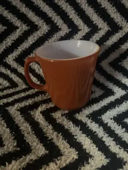 VINTAGE PYREX BURNT ORANGE GLASS COFFEE CUP MUG CORNING USA D-HANDLE