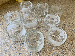 NESTLE NESCAFE COFFEE CUP MUGS WORLD MAP GLOBE CLEAR ETCHED GLASS VINTAGE SET 8