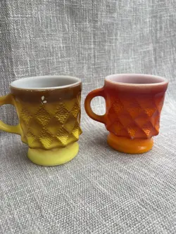 VTG FIRE KING ANCHOR HOCKING COFFEE MUGS KIMBERLY DIAMOND MCM YELLOW ORANGE
