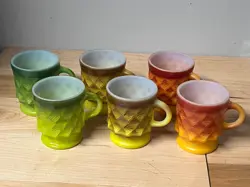 6 VINTAGE FIRE KING ANCHOR HOCKING COFFEE MUG KIMBERLY DIAMOND PATTERN