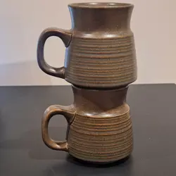 VINTAGE DENBY LANGLEY MAYFLOWER RIBBED STONEWARE MUGS  SET OF 2 - DISCONTINUED