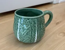 VINTAGE BORDALLO PINHEIRO CABBAGE LEAF PORCELAIN COFFEE MUG (1), PORTUGAL