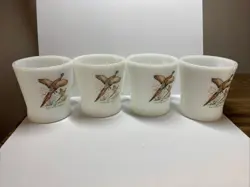 VINTAGE FIRE KING GLASS MUG RING-NECKED PHEASANT GAME BIRD OVEN WARE SET OF 4