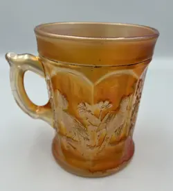 NORTHWOOD SINGING BIRDS MARIGOLD CARNIVAL GLASS MUG HANDLED CUP ANTIQUE