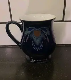 DENBY ENGLAND FOOTED BAROQUE COBALT BLUE CRAFTSMAN MUG STONEWARE VINTAGE (D)