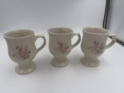 VINTAGE PFALTZGRAFF TEA ROSE PEDESTAL FOOTED COFFEE CUP SET OF 3 PREOWNED