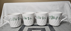 4 VINTAGE CORNING WARE CORELLE CALLAWAY IVY SWIRL PATTERN COFFEE TEA MUGS CUPS