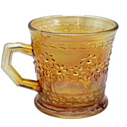 VINTAGE FENTON MARIGOLD CARNIVAL GLASS ORANGE TREE HANDLED MUG CUP