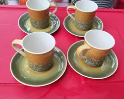 4 VINTAGE SYRACUSE CHINA CAREFREE CALYPSO MONTEGO GREEN BROWN COFFEE TEA MUG CUP