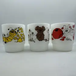 VTG FIRE KING ANCHOR HOCKING HILDI MOUSE & CATERPILLAR LOVE BUGS MILK GLASS CUP