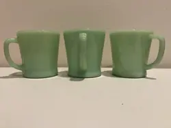 (3) VINTAGE MID CENTURY 1948-1951 FIRE KING GREEN JADEITE COFFEE MUGS CUPS USED