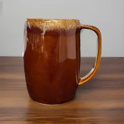VINTAGE HULL USA OVEN PROOF BROWN DRIP GLAZE COFFEE MUG 16OZ 5 TALL