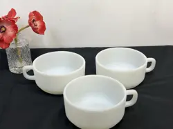 3 VINTAGE ANCHOR HOCKING  FIRE KING MILK GLASS OVEN PROOF SOUP BOWL MUG D HANDLE